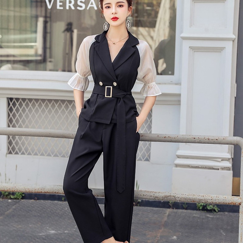 

Women's Work Pant Suits OL 2 Piece Sets Double Breasted Blazer Jacket & Zipper Trousers Suit For Women Outfits Feminino 210525