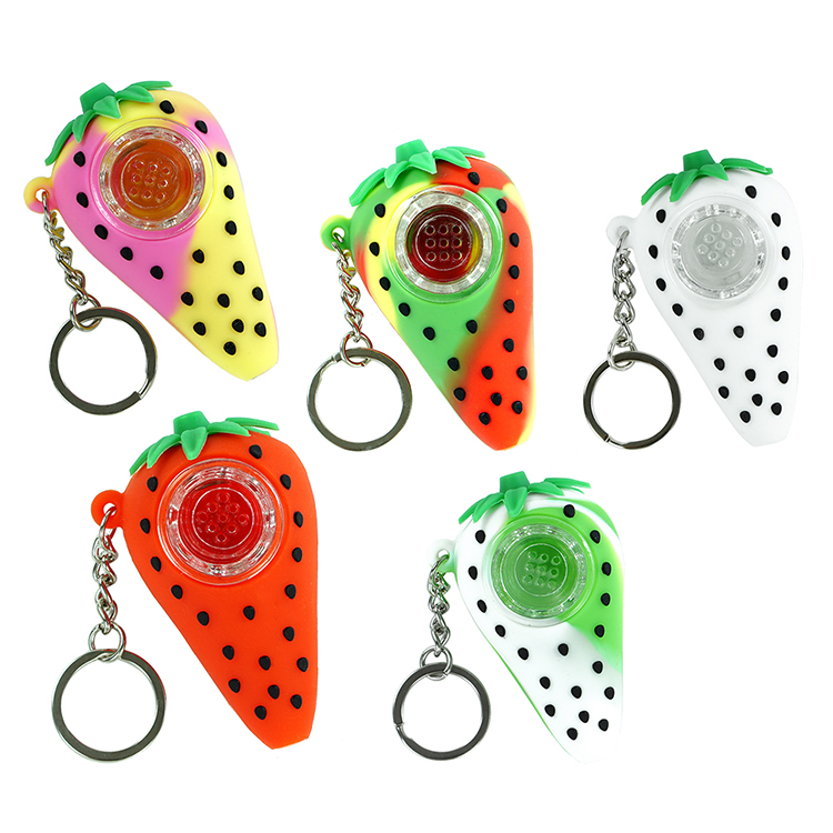 

colorful Small strawberry shape pipes silicone Smoking pipe with key ring different color can choose