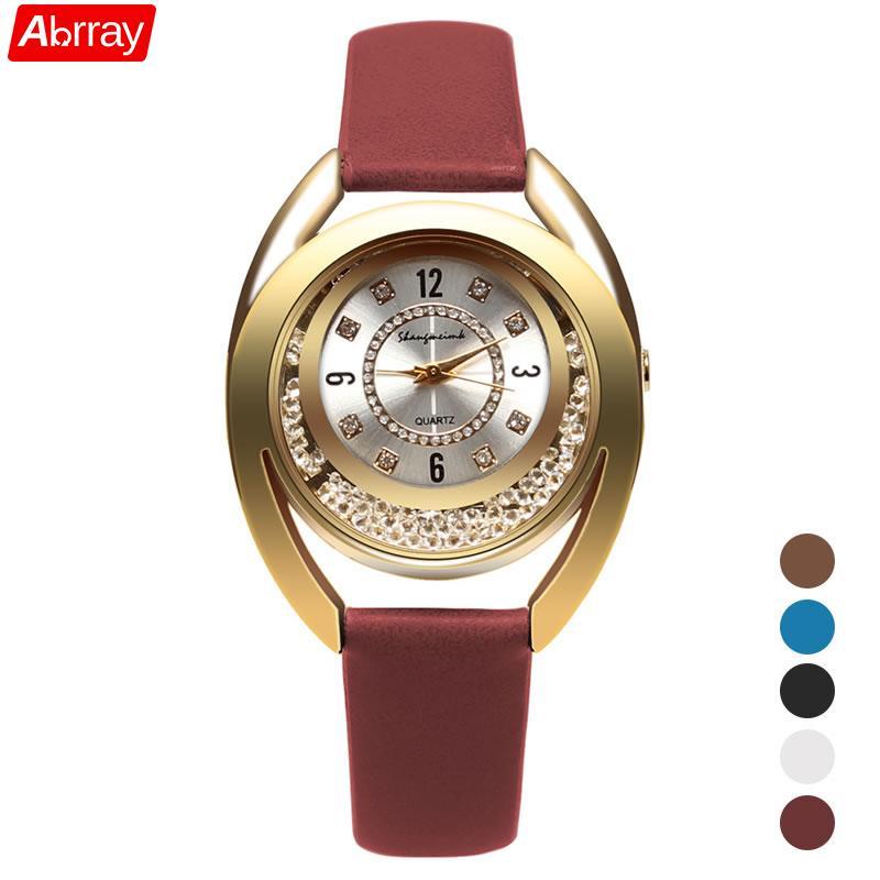 

Wristwatches Abrray Rhinestone Quartz Women Watch Elegant Ladies Dress Watches Moving Beads Dial Wristwatch Fashion Jewelry For On Sale, Red