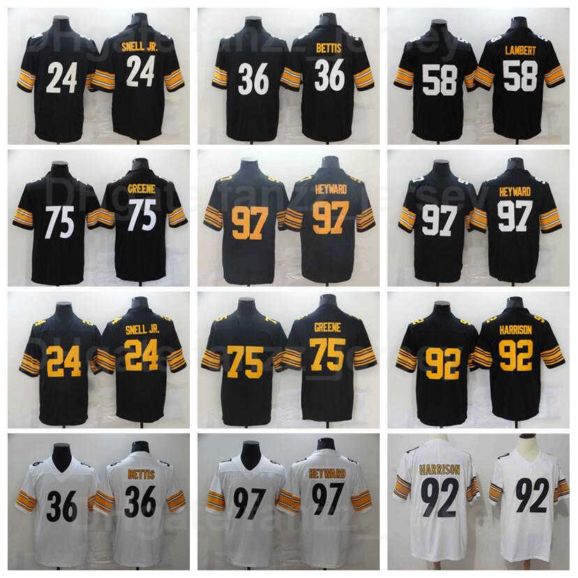 

Men Football 97 Cameron Heyward Jersey 24 Benny Snell Jr 36 Jerome Bettis 75 Joe Greene 92 James Harrison 58 Jack Lambert Vintage Color Rush, Black;red