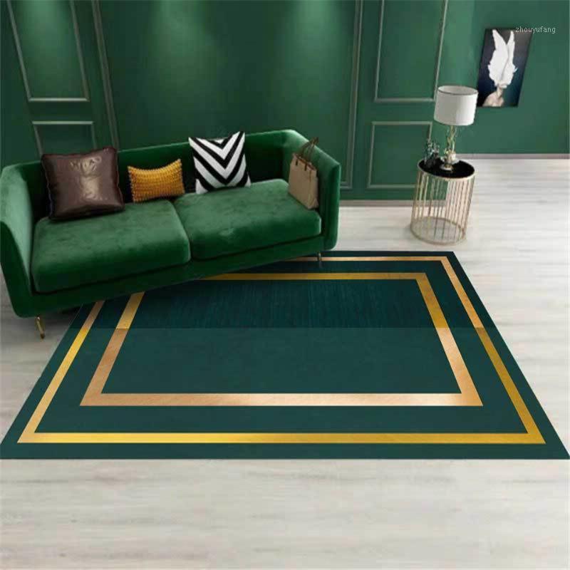 

Carpets Dark Green Geometric Gold Edge Luxury Carpet Livingroom Anti-slip Mat For Kitchen Floor Long Door Bed Side Rug Fashion