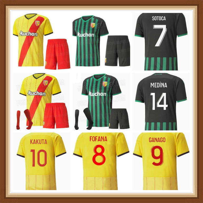 

2022 RC Lens Sainte-Barbe soccer jerseys Kakuta Ganago Sotoca Muinga Medina Bade 2021 maillot de foot Men Kits Kids football uniform, Army green