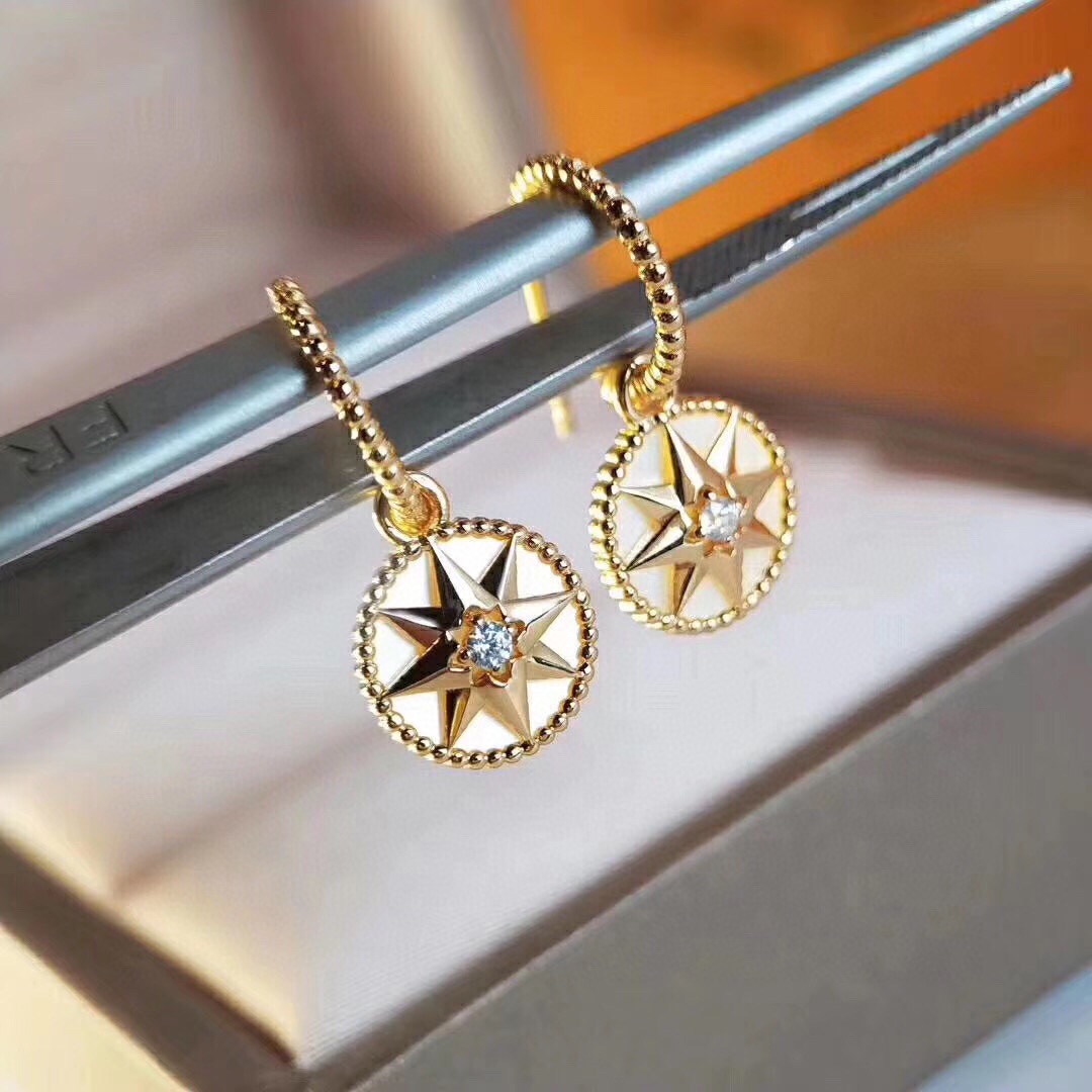 

S925 Silver drop earring with compass shape and white shell for women wedding jewelry gift have box PS4359