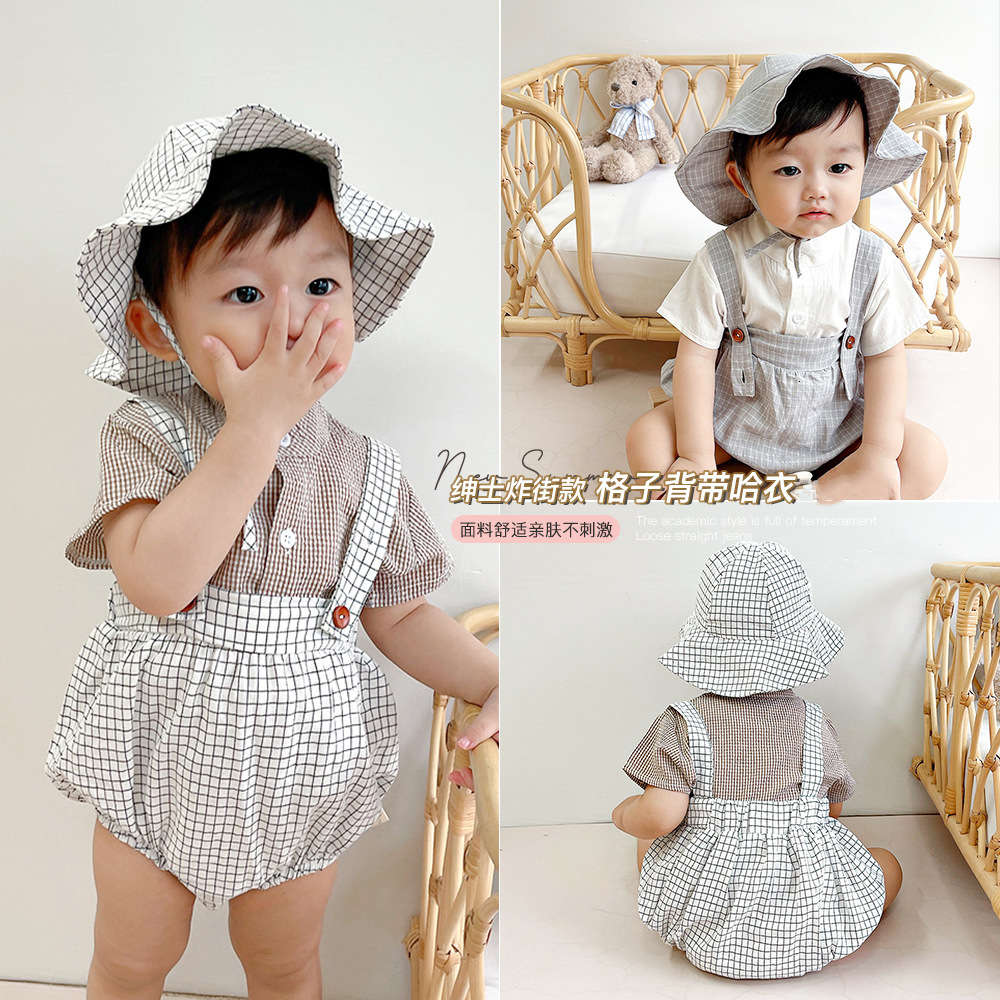 

Hat for 0-3 years old baby sling check Khaki summer fashion trend, White