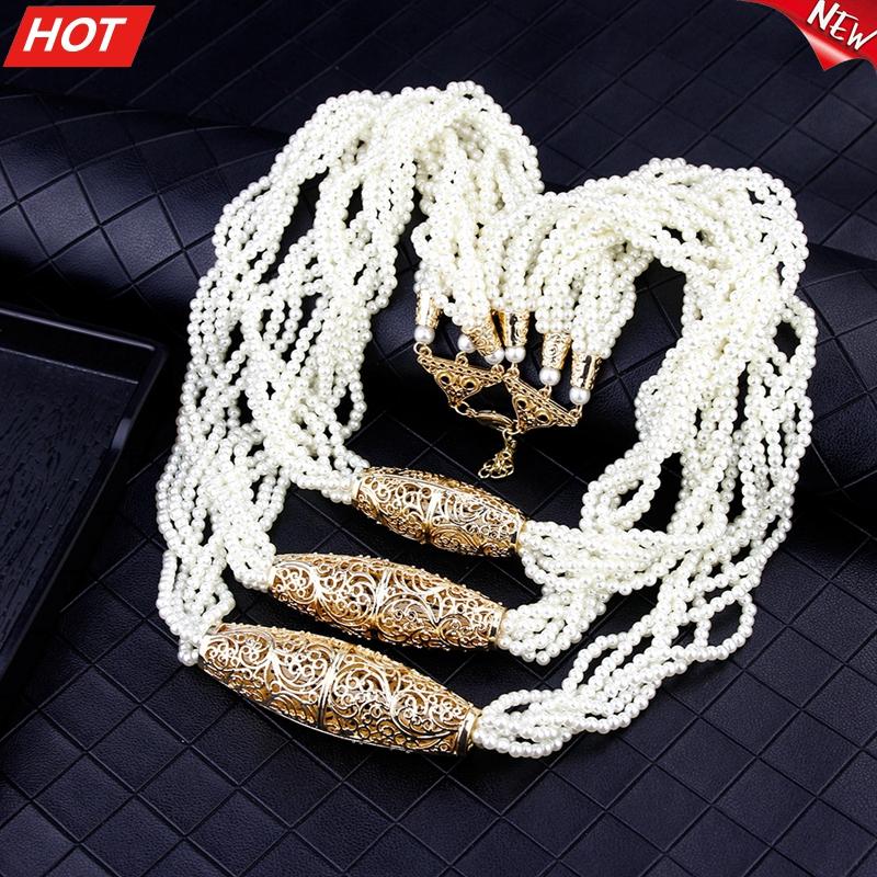 

Chokers Sunspicems 2021 Multilayered Beads Chain Romantic Choker Necklace Simulated Pearl African Wedding Jewelry Bride Gift, Golden;silver