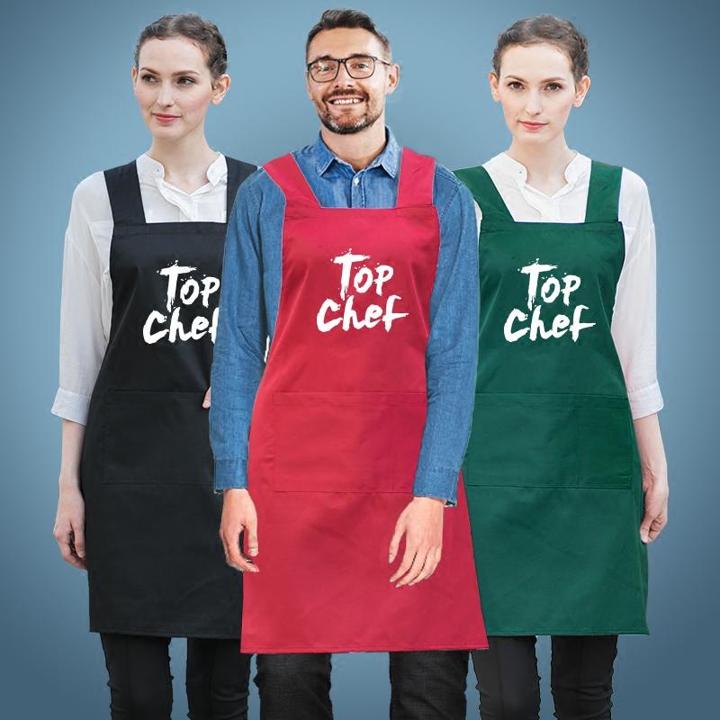 

Cotton Apron Chef Uniform Work Clothes Kitchen Cooking Coffee Tea Waiter Bib Pinafore Delantal Logo Print Aprons