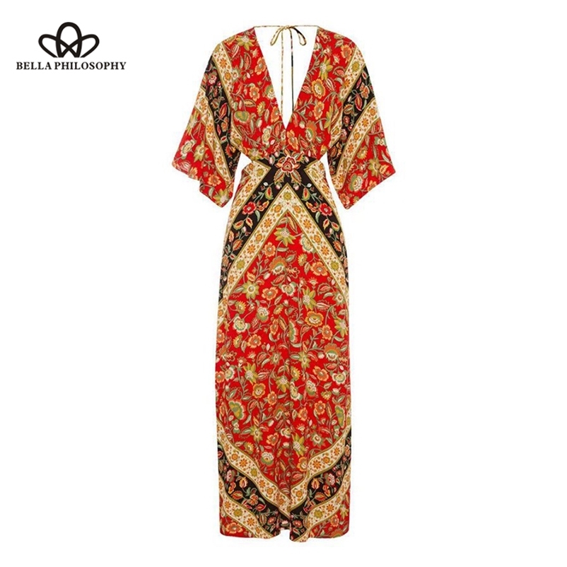 

Autumn Winter Dress Women Hollow Out Flowers Print Maxi Female Sashes Batwing Sleeve A-Line 210519, Blue