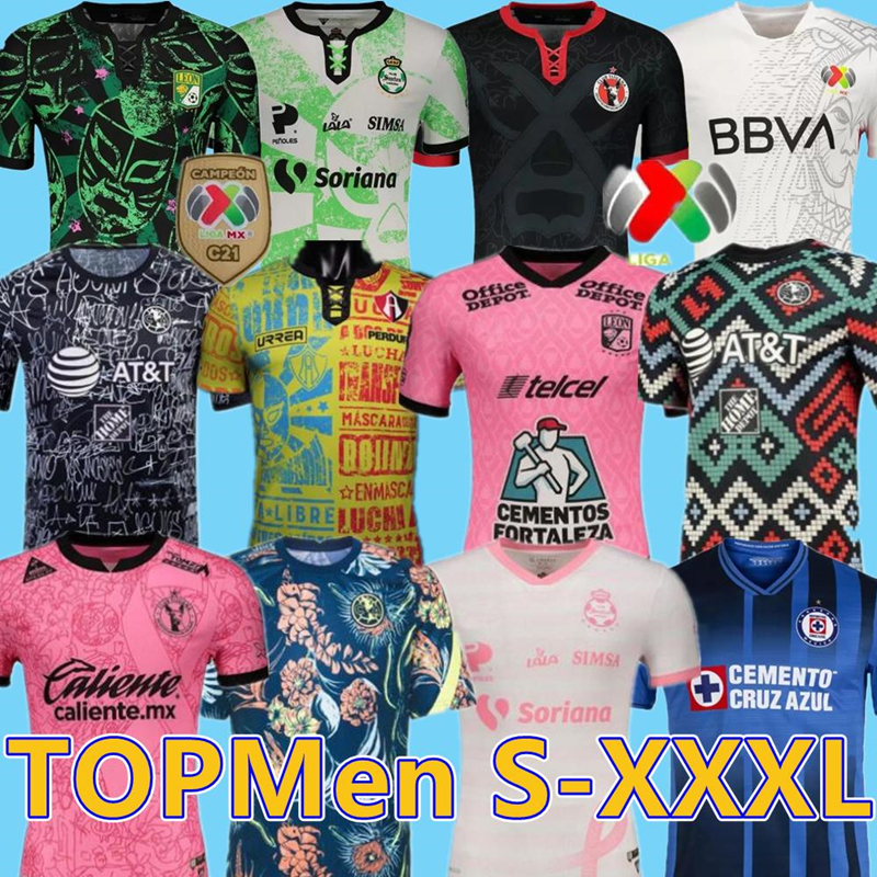 

21 22 Curz Azul Soccer Jerseys liga mx 2122 Club America UNAM Rayados de Monterrey LEON UANL Tigres Chivas Guadalajara Xolos Tijuana Camisas Football Shirts tops