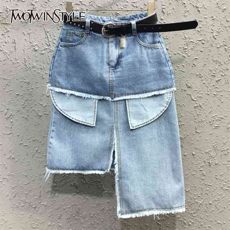 

Casual Irregular Split Skirt For Women High Waist Patchwork Pockets Slim Bodycon Midi Skirts Female Summer 210521, Black