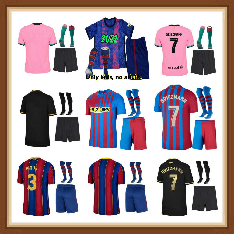 

Camisetas football MESSI soccer jerseys 20 21 22 ANSU FATI 2021 2022 GRIEZMANN F.DE JONG COUNTINHO DEST kit shirt men kids sets socks, Black;yellow