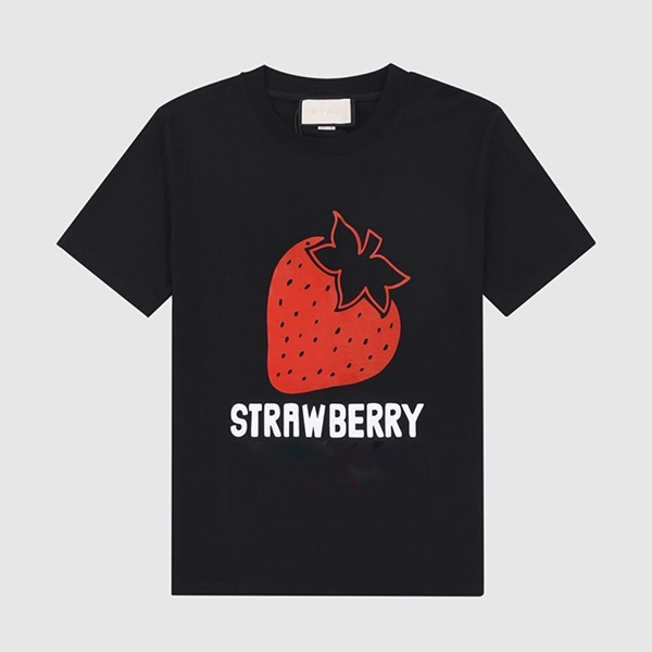 

2022 Summer T-shirt Men Tee Romper Strawberry Printed Adult Women Clothing Short Sleeve Top, Black