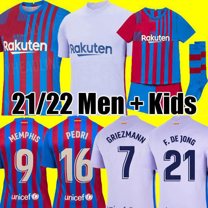 

tops Camisetas de football MEMPHIS PEDRI Kun Aguero Barcelona soccer jersey BARCA FC 20 21 22 ANSU FATI 2021 2022 GRIEZMANN F. DE JONG DEST kit shirt men kids sets socks, 21-22 away kids