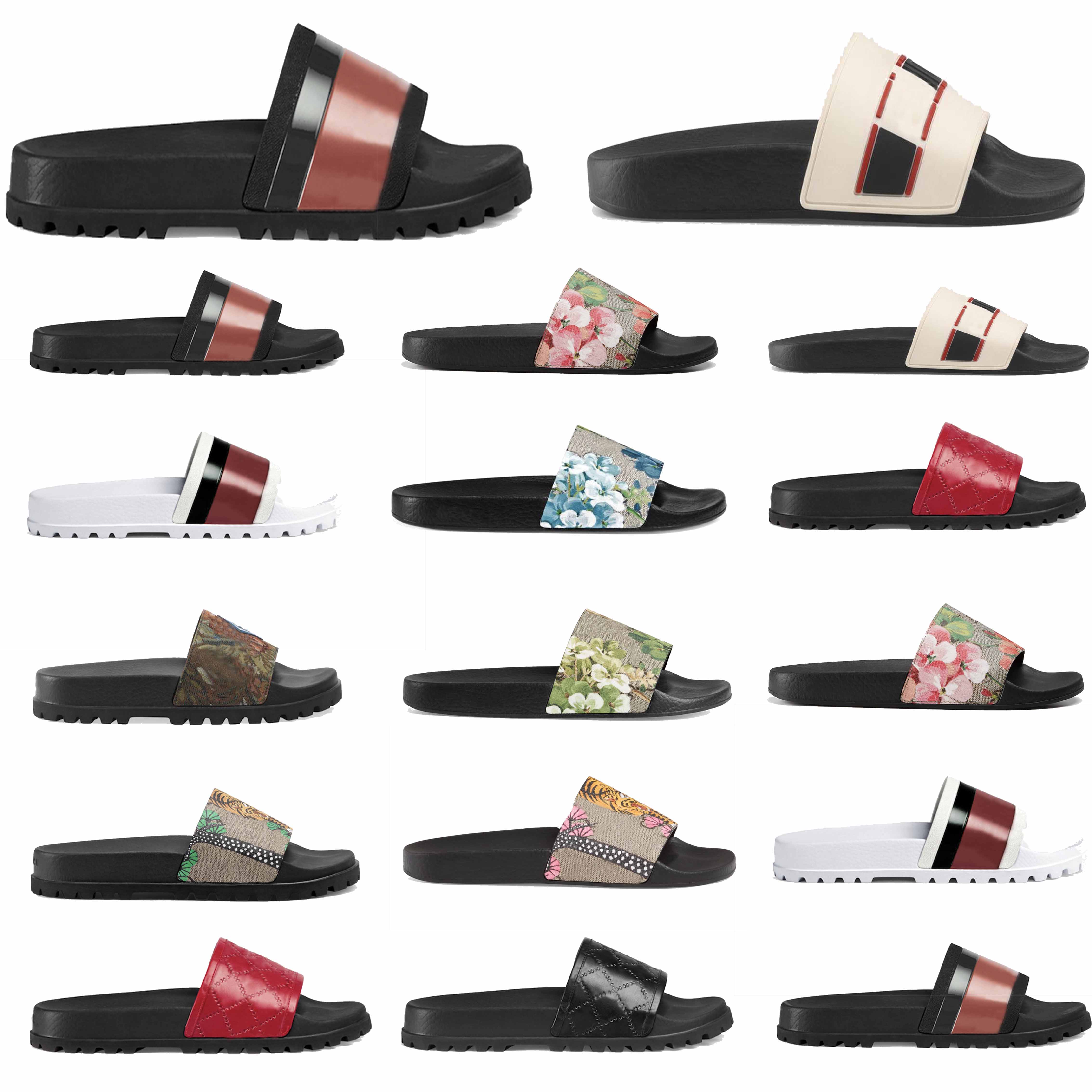 

selling Designer Rubber slide sandal Floral brocade men slipper Gear bottoms Flip Flops women striped Beach causal US5-11, Red