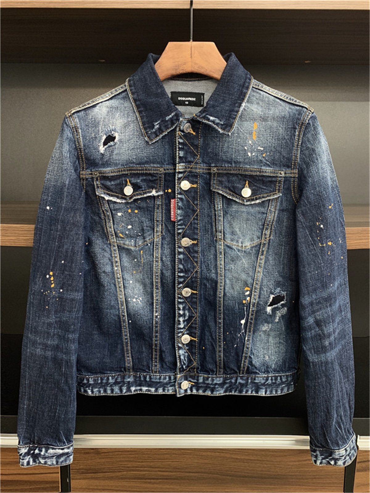 

2021 Denim Slim Men's Jacket Korean Icon Element Embroidery Personality Trendy Motorcycle coat Product ins, Black;brown