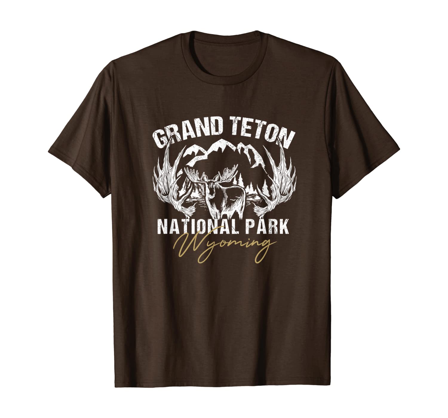

vintage grand teton national park wyoming moose antlers t-shirt, White;black