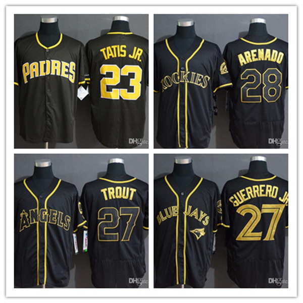 

Baseball jerseys 3 Harper 13 Machado 23 Tatis Jr Guerrero 27 Trout 22 Kershaw Yelich 50 Betts 28 Arenado Flex Base Stitched Logo, Black