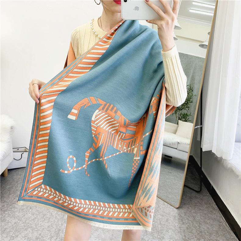 

Scarves Winter Women Scarf Fashion Horse Print Cashmere Pashmina Lady Thick Warm Blanket Shawl Wraps 180*65 Cm
