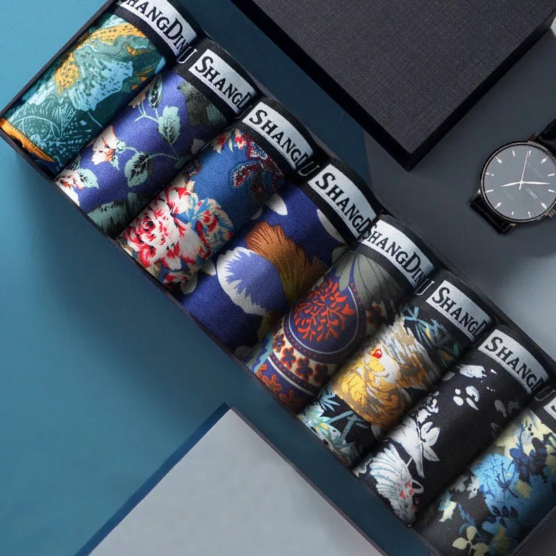 

2021 High Quality Underwear Men Cotton Boxer Mens Panties Men Underwear Boxers Boxer Shorts Boxershorts Printed Underpants 4XL, 4pcs 03-04-19-20