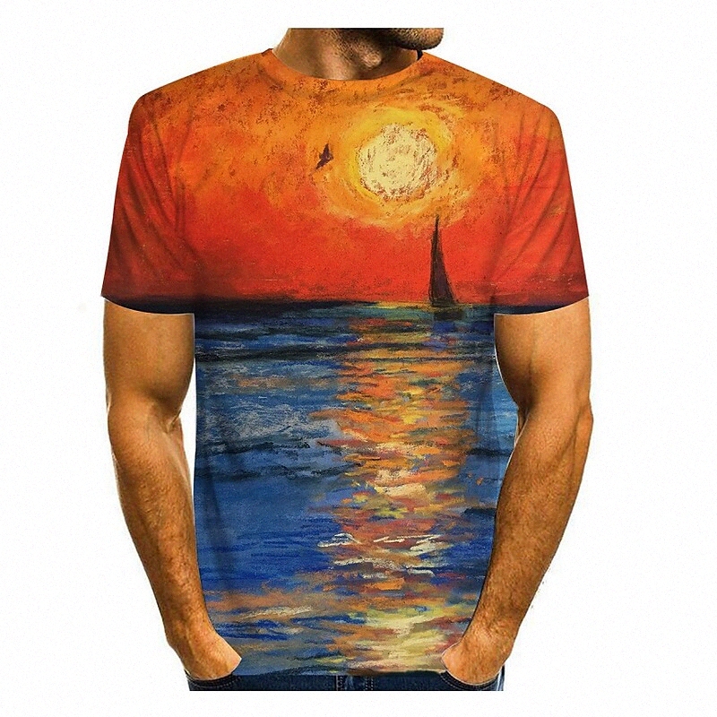 Homme T-shirt chemise 3D Imprimer graphique 3D col rond décontracté imprimé quotidien à manches courtes Simple classique bleu violet orange / été