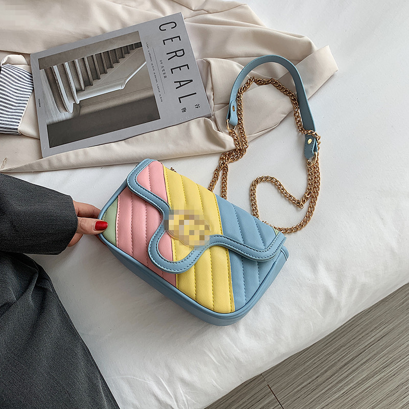 New 2021 temperament girl chain slung fashion women's rainbow one shoulder slug bag