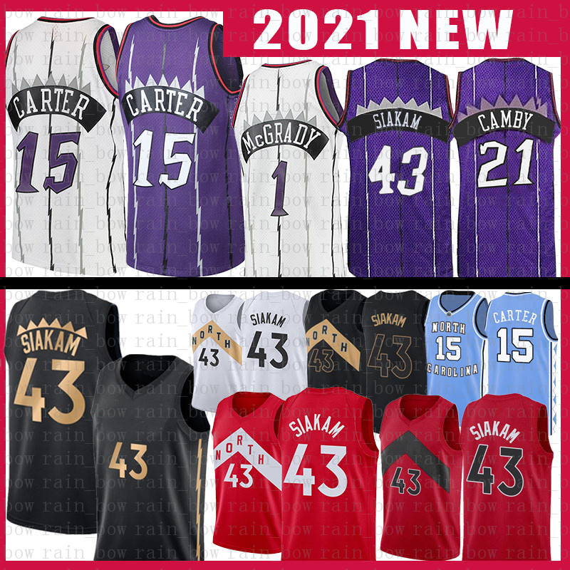 

Vince 15 Carter Basketball Jerseys Pascal 43 Siakam Mens Shirts Tracy 1 McGrady Vintage Jersey S-XXL, Black;red