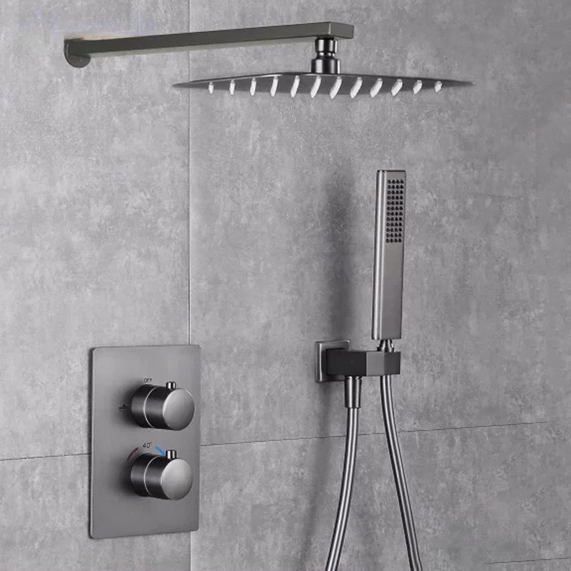 

Gunmetal luxury bathroom wall shower kit Gun grey bath tap wall type concealed constant shower set embedded thermostatic shower