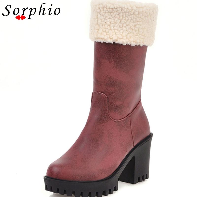 

Boots Female Snow Warm Plush Square Heel Round Toe Zip Solid High Zipper Winter 2021 Arrivals, Black