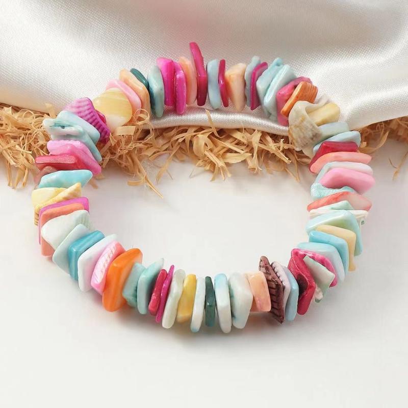 

Link, Chain Bohemian Personality Broken Shell Bracelet For Women Irregular Trendy Elastic Color Stone On Hand Accessories Jewelry