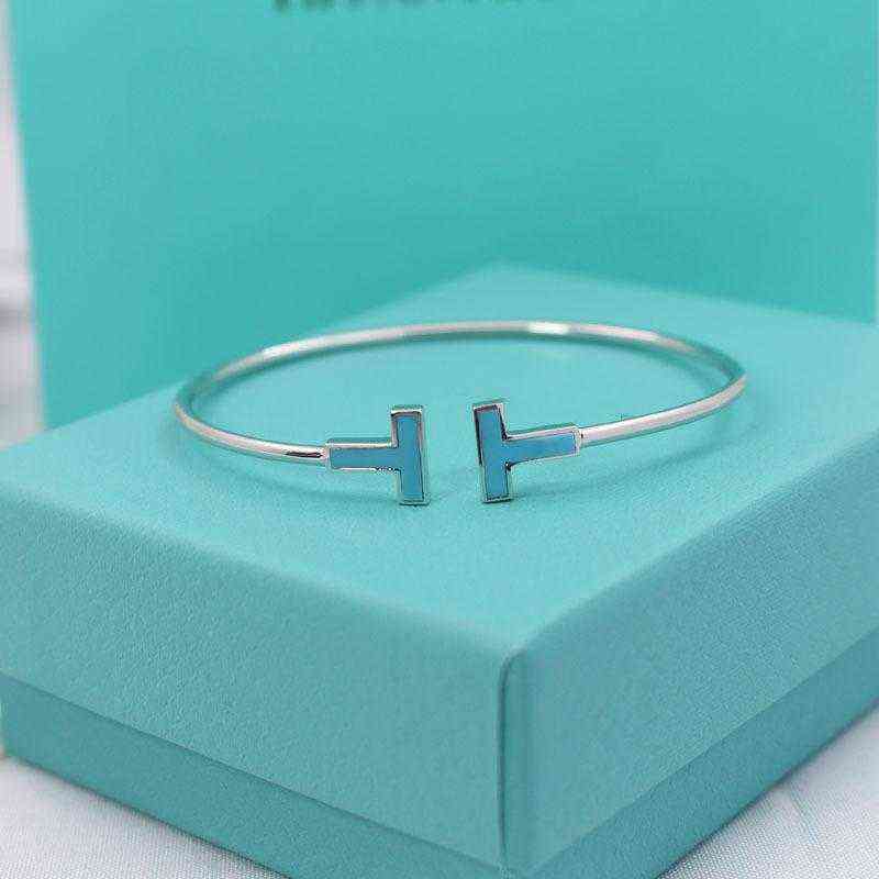 

Classic Sterling Silver European and American t Letter Double Open Luxury Bracelet Female Mother-of-pearl Inlaid Crystal Diamond