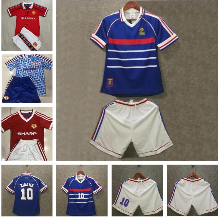 

kids kit Retro utd Cantona ZIDANE HENRY Soccer Jersey 83 1998 99 90 92 Beckham Giggs v.NISTELROOY ROONEY ancient football shirt, Black;yellow