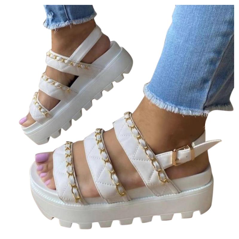 

Women's Fashion Metal Chain Solid Color Sponge Cake Platform Open Toe Sandals Summer Shoes For Women Sandalias De Mujer, Brown