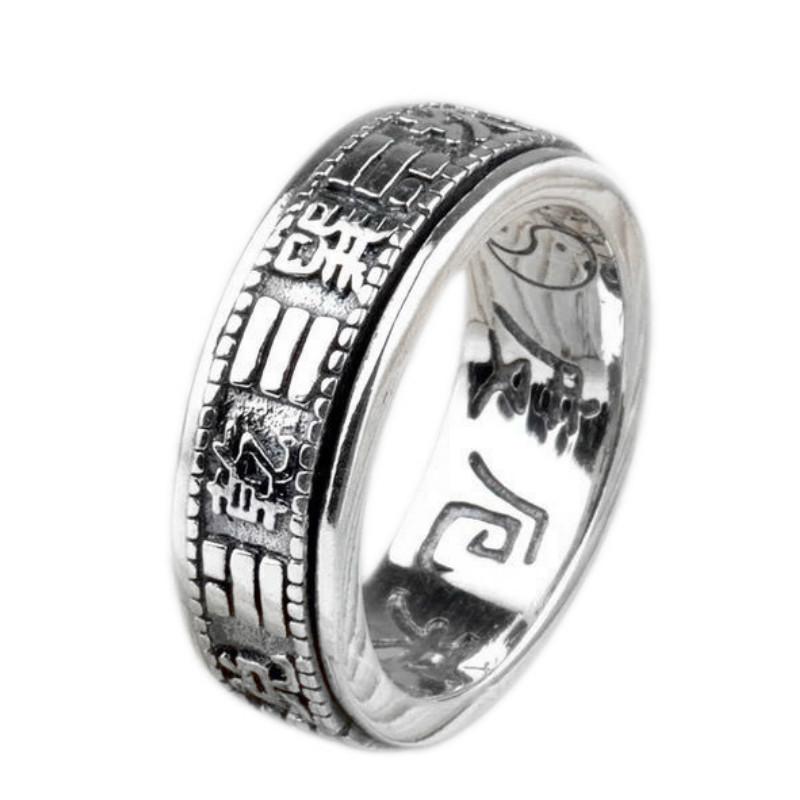 

Cluster Rings Men Ring Set 925 Sterling Silver S925 DIY Raised Sculpture Eight Trigrams Array Tibetan Rotatable
