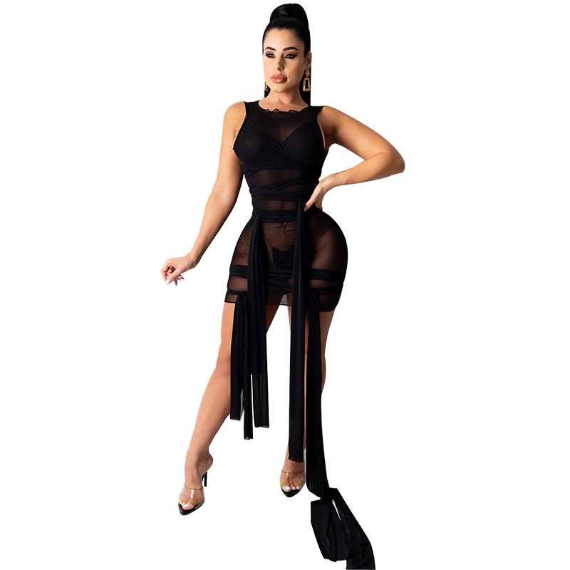 

Women Sexy Party Dresses Mesh See Through Flower Neck High Low Multi-Wear Sheer Cut Off Bodycon Mini Dress Clubwear, Purple