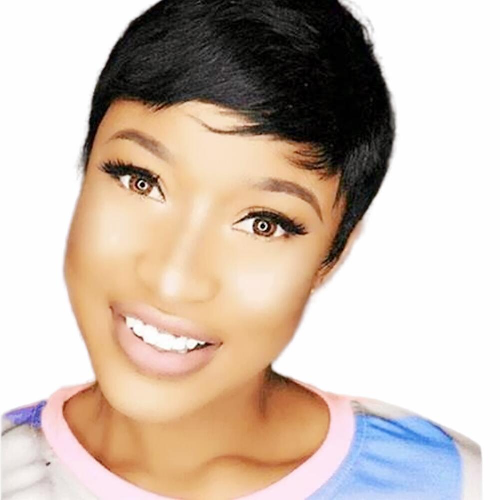 

short bob cut wigs with baby hair glueless virgin brazilian Machine made pixie none full lace front human hair wig for black women
