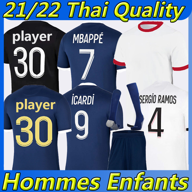 

21/22 MBAPPE HAKIMI PLAYER #30 soccer jerseys SERGIO RAMOS Maillots de football 2021 2022 MARQUINHOS VERRATTI pSGS Kits sock Full sets uniforms enfants foot third 3rd, Bali 21-22 fourth