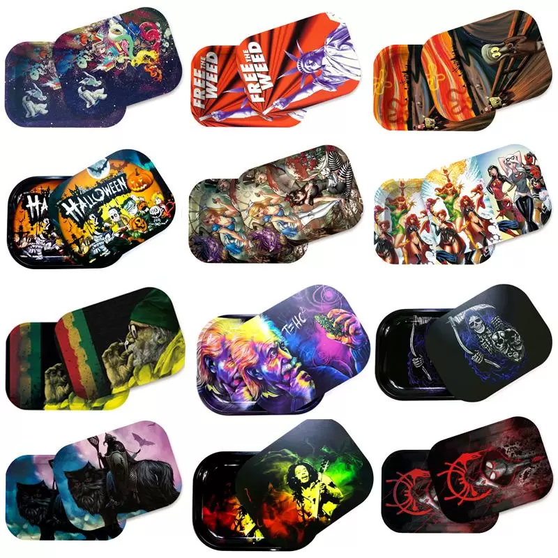 

Multi Smoking Metal Rolling Tray with Magnetic Lid 18x14cm Cartoon Tobacco Tin Plate W/ Cover for Dry Herb Operation Roll Trays Storage Plates