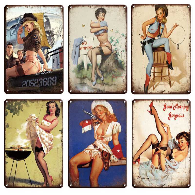Vintage Sexy Pin-up Girl Tin Poster Sign Shower Metal Plate For Bathroom Wall Decoration Accessories Retro Iron Painting Plaques-image-744879297