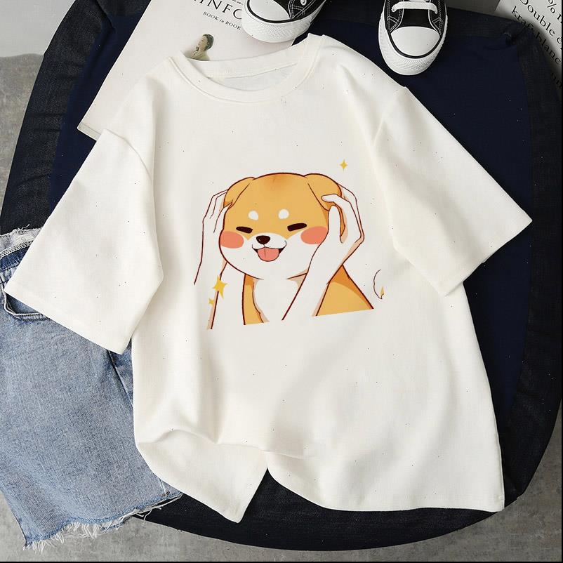 

Women T Womens Tops Shirts Funny Kawaii Cute Shiba Inu Dog Print shirt Summer Loose Harajuku Streetwear Clothes Tees, White
