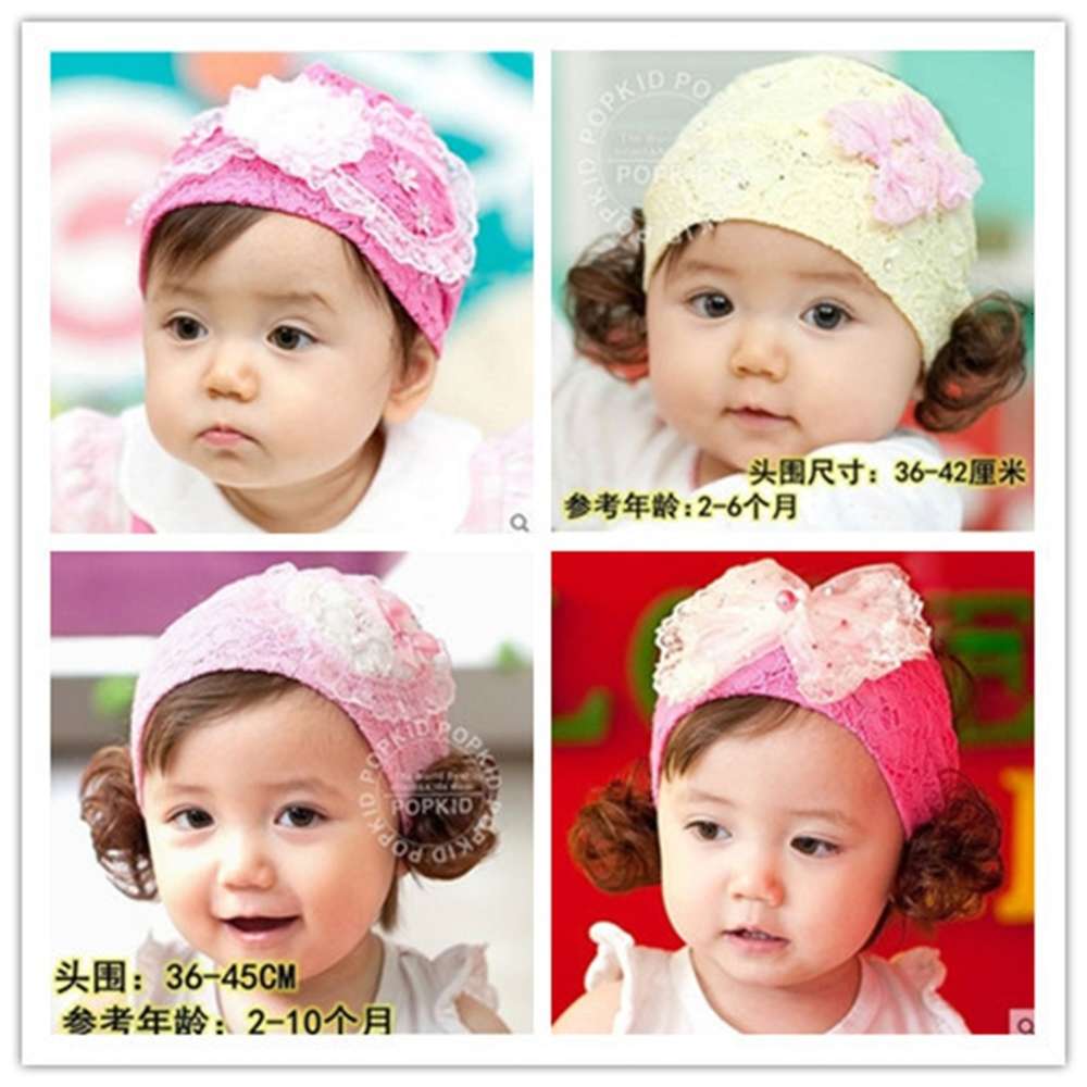 

Girl's wig hat spring and summer born baby empty top protection halogen door Han Princess lovely cool children's belt, Yellow