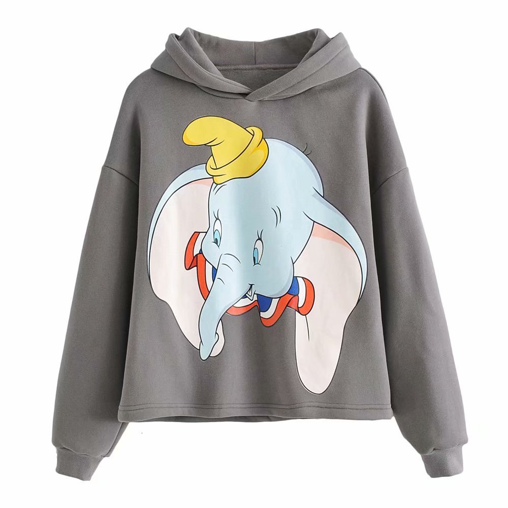 

hoodies t shirt 2021 autumn women's little elephant print hooded sweater 2606, Black