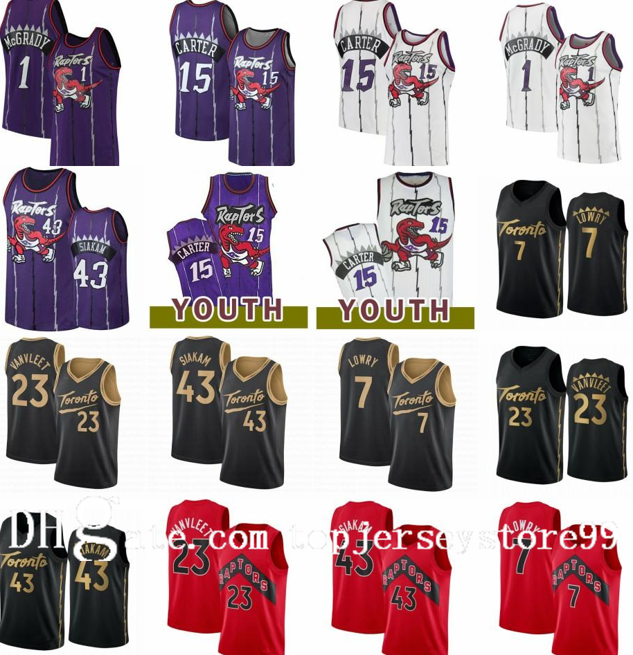 

Kyle 7 Lowry Men Kids Basketball Jerseys Vince 15 Carter Jersey Tracy 1 McGrady TorontoRaptorsPascal 43 Siakam Fred 23 VanVleet retro shirt, Black;red