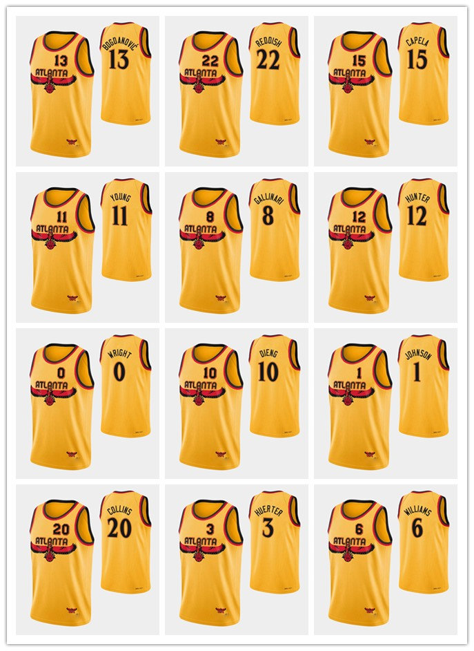 

AtlantaHawksMEN Clint Capela Trae Young Lou Williams Bogdan Bogdanovic John Collins 75th Anniversary City Gold basketball Jersey