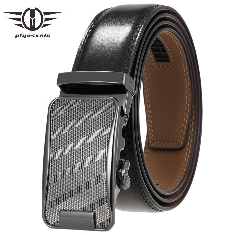 

Belts Plyesxale Black Dark Brown Men Automatic Buckle Genune Leather High Quality For Strap Male Casual Business B443, Black;brown