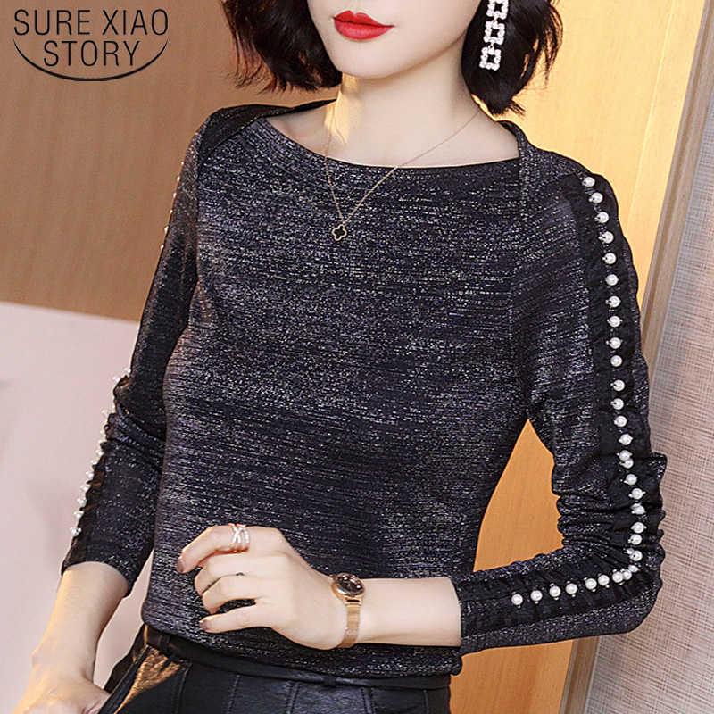 

Autumn Long Sleeve Women Blouses Knitted Women Shirts Solid Gray Sexy Ladies Tops Fashion Slim Elegant Femme 6848 50 210527