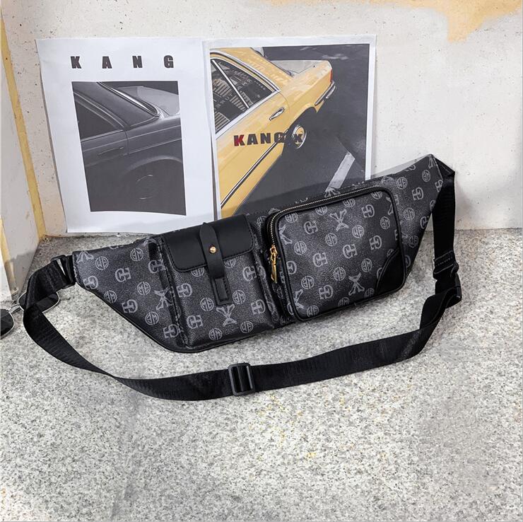 

Factory wholesale men brand shoulder bag street hip hop printed punk pocket outdoor sports casual leather backpack personality contrast fashion handbag, Black