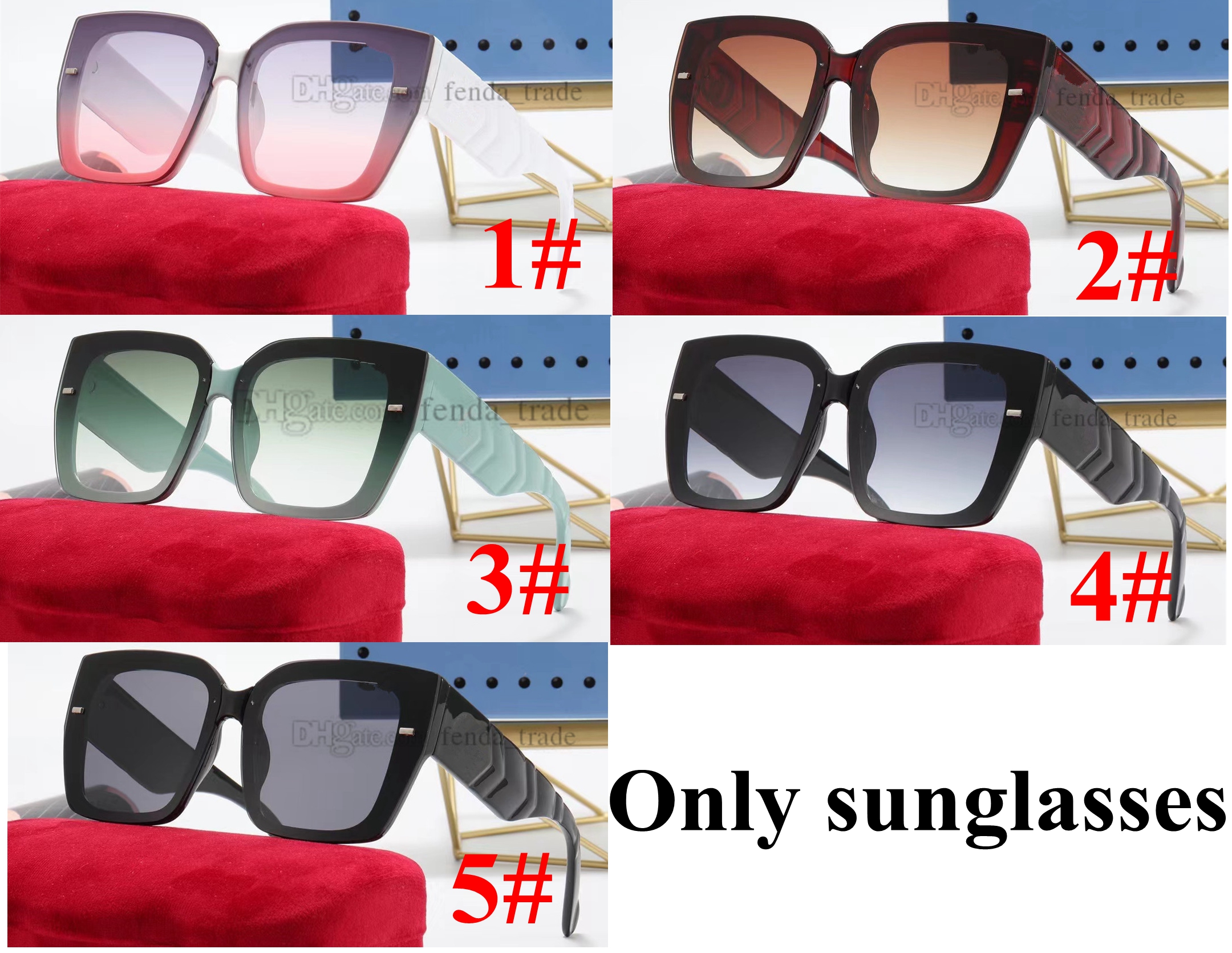 

Luxury Sunglasses Women Men Square Sun Glasses Ladies Shades Gradient Eyewear UV400 Colored Goggles black 5 colors 10PCs
