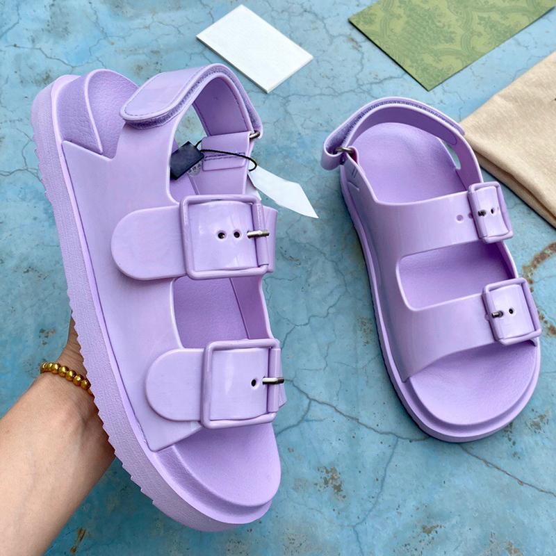 

top designer luxury women sandals fashion ladies flat heel beach shoes lastest casual Front Rear Strap slides Velcro film womens sandal with box, Pink