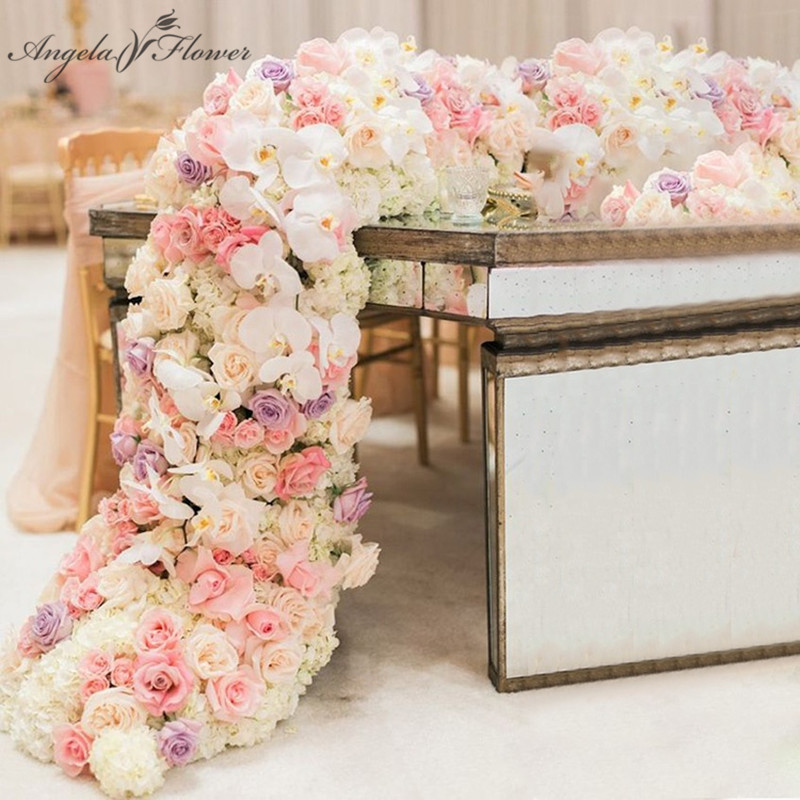 

2M Luxury Custom Artificial Floor Wedding Backdrop Decor Garland Flower Arrangement Table Runner Rarty Event Birthday Flower Row 210317, Smaller custmize