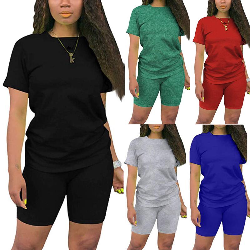 

Women's Tracksuits Women Casual Summer Home Pure Colour Short Comfortable Breathable Sleeves Shorts 2 Piece Sports Suit Crew Neck T-shirt Si, Rd