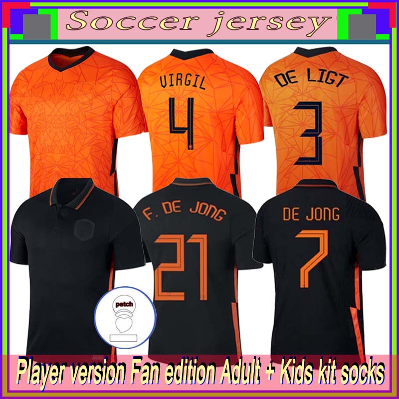 

MEMPHIS 2021 Netherlands soccer shirt DE JONG Holland DE LIGT STROOTMAN VAN DIJK VIRGIL 2022 football jersey Adult men + kids kit, Black;yellow
